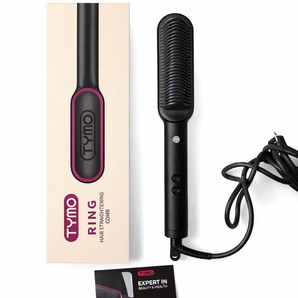 Tymo Ring Hair Straightening Comb in Black with Pink Accent-Like New